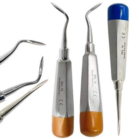Set of 3 Apical Root Pick Elevators, Angled & Straight, Left & Right | #78, #79, #80 | Dental Root Tooth Extracting Elevators with Hollow Handle, Single Ended in Saudi Arabia