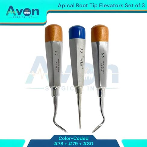 Set of 3 Apical Root Pick Elevators, Angled & Straight, Left & Right | #78, #79, #80 | Dental Root Tooth Extracting Elevators with Hollow Handle, Single Ended in Saudi Arabia