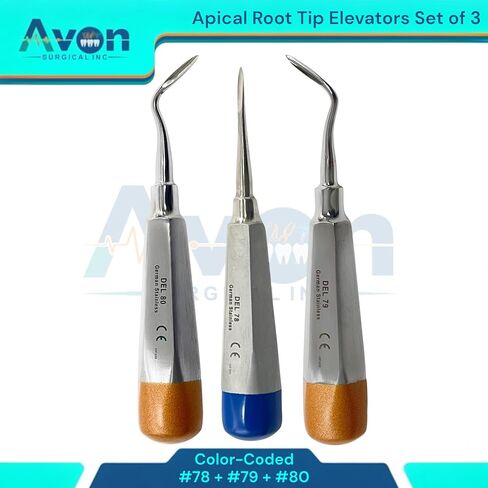 Set of 3 Apical Root Pick Elevators, Angled & Straight, Left & Right | #78, #79, #80 | Dental Root Tooth Extracting Elevators with Hollow Handle, Single Ended in Saudi Arabia