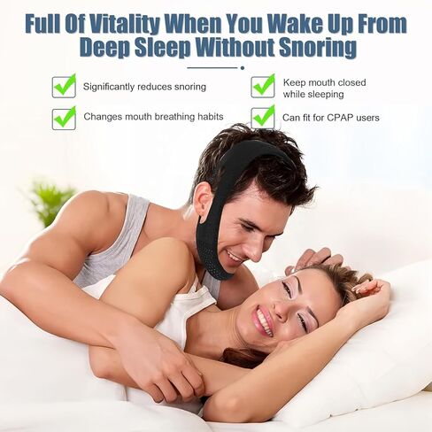 حزام الذقن للنوم - أجهزة مضادة للشخير - حل مريح لوقف الشخير - أجهزة توقف التنفس أثناء النوم قابلة للتعديل - حزام ذقن بسيط وفعال مضاد للشخير (أسود) in Kuwait