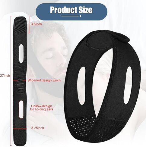 حزام الذقن للنوم - أجهزة مضادة للشخير - حل مريح لوقف الشخير - أجهزة توقف التنفس أثناء النوم قابلة للتعديل - حزام ذقن بسيط وفعال مضاد للشخير (أسود) in Kuwait