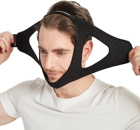 حزام ذقن مضاد للشخير قابل للتعديل لمستخدمي CPAP - جهاز إيقاف الشخير للنوم بشكل أفضل، قناع الوجه ضمادة تحافظ على الفم مغلقًا - حزام ذقن مريح للشخير للرجال والنساء (أسود) in Kuwait