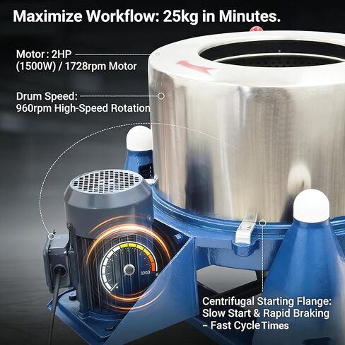 55LBs Industrial Centrifugal Dehydrator 960rpm Stainless Steel Solid-Liquid Separator for Biomass Oil Extraction, Metal Parts Drying, Textile & Hardware Dehydration 220V-3PH in Kuwait