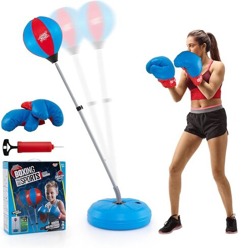 GYMAX Punching Bag for Adults & Teens, Boxing Equipment Set w/Height Adjustable Stand, Gloves & Pump, Free Standing Boxing Bag with Reflex Ball for Agility, Great Gift for Boys & Girls in Saudi Arabia