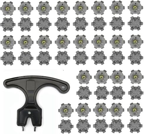 مجموعة استبدال مسامير أحذية الجولف المكونة من 51 قطعة - مرابط جولف ذات خيط معدني 6 مم مع 50 مسمارًا ومفتاح إزالة، وأزرار متينة من مادة TPU لتعزيز الجر والثبات (رمادي) in Kuwait