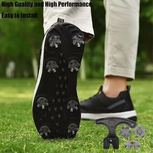 مجموعة استبدال مسامير أحذية الجولف المكونة من 51 قطعة - مرابط جولف ذات خيط معدني 6 مم مع 50 مسمارًا ومفتاح إزالة، وأزرار متينة من مادة TPU لتعزيز الجر والثبات (رمادي) in Kuwait