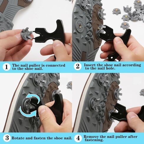 مجموعة استبدال مسامير أحذية الجولف المكونة من 51 قطعة - مرابط جولف ذات خيط معدني 6 مم مع 50 مسمارًا ومفتاح إزالة، وأزرار متينة من مادة TPU لتعزيز الجر والثبات (رمادي) in Kuwait