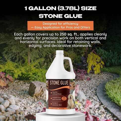 Stone Glue 1 Gallon – Heavy-Duty Acrylic Landscape Adhesive for Stone, Gravel & Rock Beds | Weather-Resistant Outdoor Bonding Seal | Kid & Pet Safe | Made in USA Contractor Grade in Kuwait