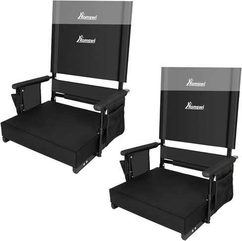 مقعد استاد رومسوي مكون من قطعتين مع دعم للظهر المرتفع وأسفل الظهر قابل للتعديل، كراسي مبيض سميكة بسمك 3 بوصات مع تعديلين للارتفاع، مساند للذراعين وحاملات أكواب، مريحة ومحمولة، أسود in Kuwait