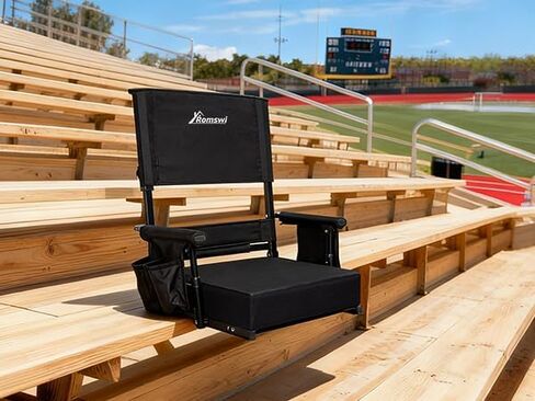 مقعد استاد رومسوي مكون من قطعتين مع دعم للظهر المرتفع وأسفل الظهر قابل للتعديل، كراسي مبيض سميكة بسمك 3 بوصات مع تعديلين للارتفاع، مساند للذراعين وحاملات أكواب، مريحة ومحمولة، أسود in Kuwait