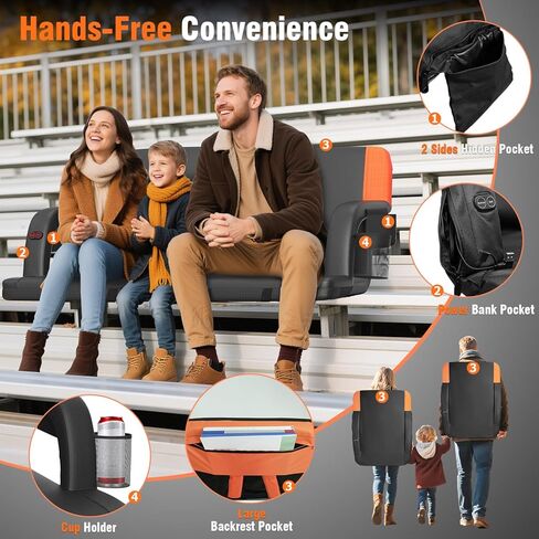 مقاعد استاد سوتيك المُدفأة على الوجهين للمدرجات مع دعم الظهر، مقعد مبيض مُدفأ محمول مع مسند للظهر، 3 مستويات للحرارة، 5 جيوب - مثالية للملاعب والأحداث الخارجية in Kuwait