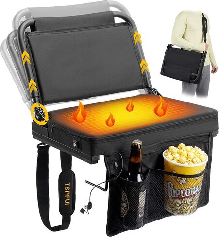Heated Stadium Seat with Back Support Foldable Bleach Chair,Portable 90-180 °Angle and Adjustable Height Recliner and Thick Cushion,Used for Sports Events & Concerts Includes Shoulder Strap(Heatable) in Kuwait