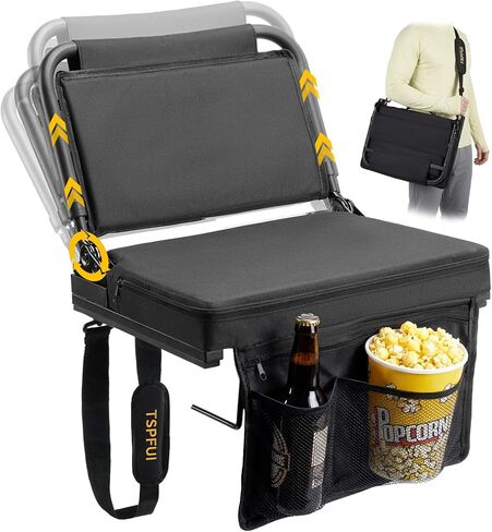 Heated Stadium Seat with Back Support Foldable Bleach Chair,Portable 90-180 °Angle and Adjustable Height Recliner and Thick Cushion,Used for Sports Events & Concerts Includes Shoulder Strap(Heatable) in Saudi Arabia