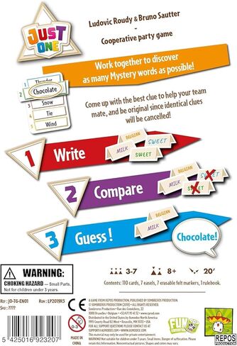 Just One Party Game - Cooperative Word Guessing Fun for Friends and Family! Ages 8+, 3-7 Players, 20 Minute Playtime, Made by Repos Production in Kuwait