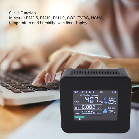 جهاز مراقبة جودة الهواء الداخلي 9 في 1، جهاز مراقبة جودة الهواء المحمول في الوقت الفعلي لثاني أكسيد الكربون ودرجة الحرارة والرطوبة والمزيد، جهاز قياس جودة الهواء للمكتب المنزلي in Kuwait