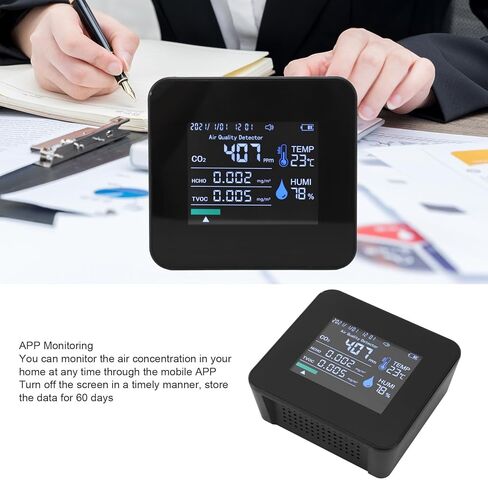 جهاز مراقبة جودة الهواء الداخلي 9 في 1، جهاز مراقبة جودة الهواء المحمول في الوقت الفعلي لثاني أكسيد الكربون ودرجة الحرارة والرطوبة والمزيد، جهاز قياس جودة الهواء للمكتب المنزلي in Kuwait