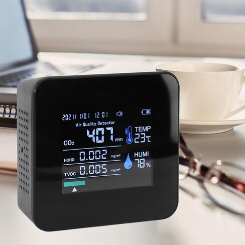 جهاز مراقبة جودة الهواء الداخلي 9 في 1، جهاز مراقبة جودة الهواء المحمول في الوقت الفعلي لثاني أكسيد الكربون ودرجة الحرارة والرطوبة والمزيد، جهاز قياس جودة الهواء للمكتب المنزلي in Kuwait