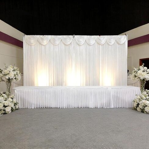 MYOYAY Luxury Ice Silk Backdrop Curtains 10x10ft Wedding Stage Backdrop Drapes Silk Fabric Curtain Panels for Wedding Ceremony Party Event Birthday Home Window Decorations White in Kuwait