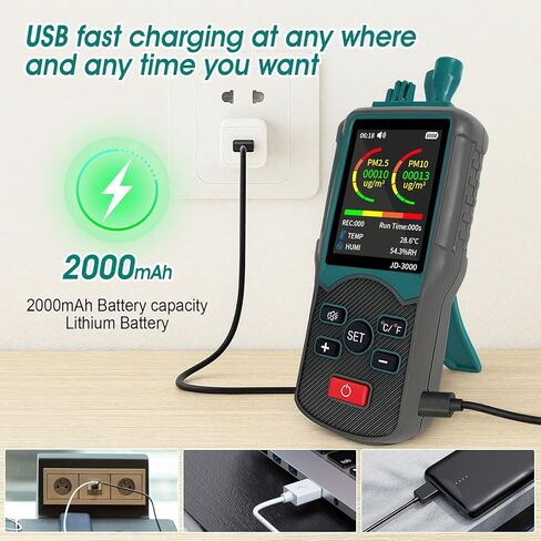 Dust Particle Detector, High Sensitivity 6-Channel PM0.3/0.5/1.0/3.0/5.0/10 µm Particulate Monitor PM2.5, PM10 Transfer/Storge Air Quality Pollution Monitor-JD3000 in Kuwait
