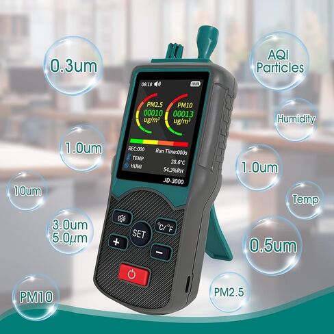 Dust Particle Detector, High Sensitivity 6-Channel PM0.3/0.5/1.0/3.0/5.0/10 µm Particulate Monitor PM2.5, PM10 Transfer/Storge Air Quality Pollution Monitor-JD3000 in Kuwait