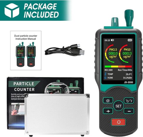 Dust Particle Detector, High Sensitivity 6-Channel PM0.3/0.5/1.0/3.0/5.0/10 µm Particulate Monitor PM2.5, PM10 Transfer/Storge Air Quality Pollution Monitor-JD3000 in Kuwait