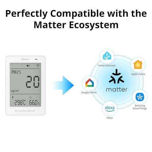 جهاز مراقبة جودة الهواء الداخلي الذكي SONOFF مع PM2.5، PM10، مستشعر درجة الحرارة والرطوبة، عرض وإنذار في الوقت الحقيقي، متوافق مع المادة، واي فاي 2.4 جيجا هرتز، شاشة 3.73 بوصة، لغرفة النوم، غرفة الحضانة in Kuwait