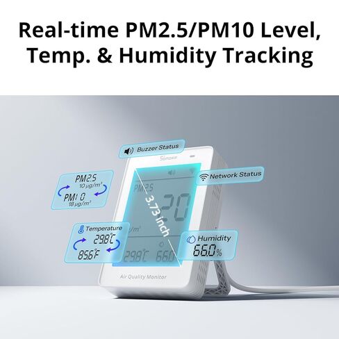 جهاز مراقبة جودة الهواء الداخلي الذكي SONOFF مع PM2.5، PM10، مستشعر درجة الحرارة والرطوبة، عرض وإنذار في الوقت الحقيقي، متوافق مع المادة، واي فاي 2.4 جيجا هرتز، شاشة 3.73 بوصة، لغرفة النوم، غرفة الحضانة in Kuwait