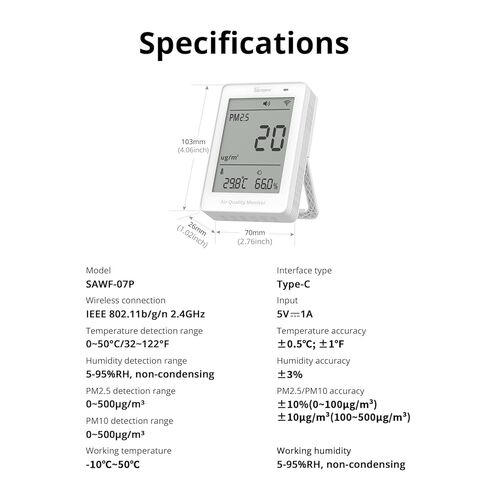 جهاز مراقبة جودة الهواء الداخلي الذكي SONOFF مع PM2.5، PM10، مستشعر درجة الحرارة والرطوبة، عرض وإنذار في الوقت الحقيقي، متوافق مع المادة، واي فاي 2.4 جيجا هرتز، شاشة 3.73 بوصة، لغرفة النوم، غرفة الحضانة in Kuwait