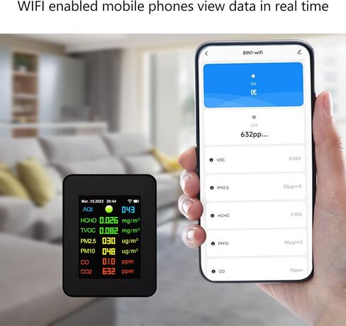 Air Quality Monitor, 9 in 1 Multifunctional LCD Digital Display CO2 Detector, Intelligent Air Semiconductor Sensor for Homes, Kitchens, Bedrooms in Saudi Arabia