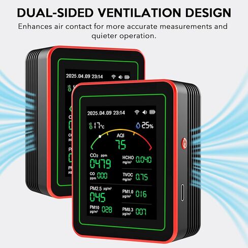 Air Quality Monitor Home Indoor - 15-in-1 Professional Air Meter with HCHO, CO2, PM, TVOC, AQI, Temperature & Humidity, Real-Time Display, App Control, Portable, Accurate for Home & Office Use in Kuwait