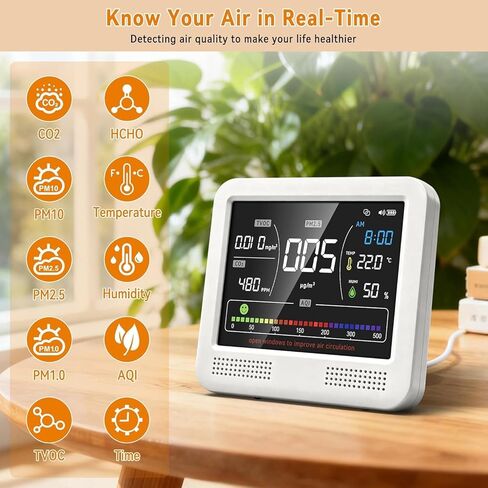 Indoor Air Quality Monitor 16-in-1 with CO2 Detector, PM2.5P, PM10, M1.0, HCHO & TVOC – Portable Air Quality Tester with AQI Alerts, Temperature & Humidity Meter Kit for Home Office Nursery RV in Kuwait
