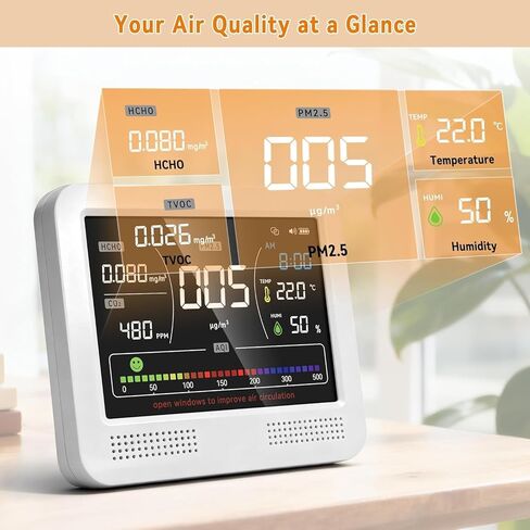 Indoor Air Quality Monitor 16-in-1 with CO2 Detector, PM2.5P, PM10, M1.0, HCHO & TVOC – Portable Air Quality Tester with AQI Alerts, Temperature & Humidity Meter Kit for Home Office Nursery RV in Kuwait