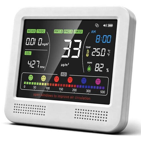 Indoor Air Quality Monitor 16-in-1 with CO2 Detector, PM2.5P, PM10, M1.0, HCHO & TVOC – Portable Air Quality Tester with AQI Alerts, Temperature & Humidity Meter Kit for Home Office Nursery RV in Kuwait