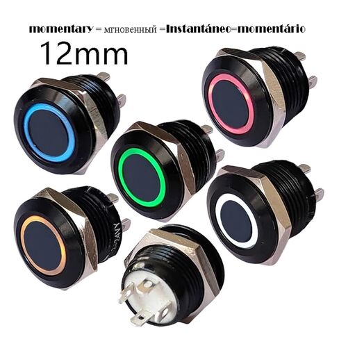 12mm Super Tiny Black Metal Button Switch IP65 LED 3V-24V 50mA No Locking Switch Ring Logo for Computer Dashboard Replacement(12mm Yellow Ring,LED 12-24V) in Kuwait