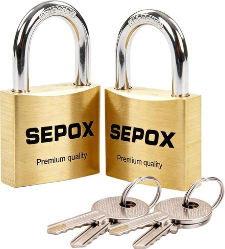 SEPOX® 2 Pcs Pack Premium Solid Brass Padlock with Same Keys 4 Pcs, Outdoor Waterproof & Heavy Duty, Size 40mm 1-9/16", Key with Big Handle, Keyed Alike for Gate, Gym Locker, Hasp, Tool Box in Kuwait