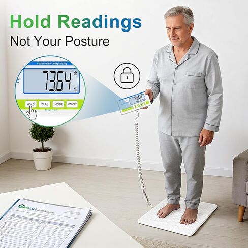 مقياس أرضي طبي من THINKSCALE بوزن 440 رطلاً - 10 جرام عالي الدقة (0.02 رطل) - شاشة عرض خلفية كبيرة جدًا - مقياس وزن الجسم المحمول للمنزل والمستشفى والطبيب وصالة الألعاب الرياضية واستخدام علاج السمنة - كجم / رطل in Kuwait