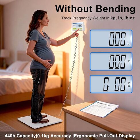 مقياس أرضي طبي من THINKSCALE بوزن 440 رطلاً - 10 جرام عالي الدقة (0.02 رطل) - شاشة عرض خلفية كبيرة جدًا - مقياس وزن الجسم المحمول للمنزل والمستشفى والطبيب وصالة الألعاب الرياضية واستخدام علاج السمنة - كجم / رطل in Kuwait