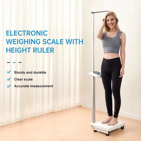 مقياس Helsevesen الرقمي مع قضيب قياس الارتفاع، مقياس وزن الجسم الطبي، مقياس الطبيب الاقتصادي، سعة الوزن 440 رطلاً / 27.6 بوصة - 78 بوصة in Kuwait
