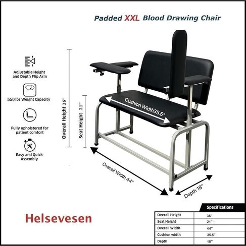Helsevesen مقعد عريض للغاية لسحب الدم XXL كرسي طبي لسحب الدم مع مقعد مبطن عريض جدًا، - كرسي سحب الدم Mommy & Me مع مسند ذراع قابل للتعديل، 2024.11 in Kuwait