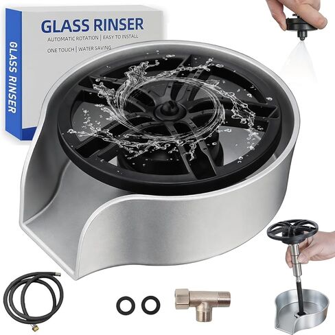 شطف زجاجي لحوض المطبخ، شطف زجاجي يدور 360 درجة بالضغط العالي مع مسدس رش قابل للسحب، ملحق حوض المطبخ لغسالة الأكواب (أسود) in Kuwait
