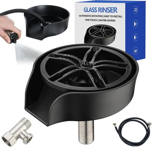 شطف الزجاج لحوض المطبخ، غسالة الزجاجات ذات الضغط العالي، غسالة الأكواب الأوتوماتيكية مع رذاذ قابل للسحب، شريط شطف الزجاج وشطف الزجاجة، تنظيف سريع يدور 360 درجة، الملحقات متضمنة (فضي) in Kuwait