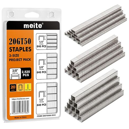 meite T50 دبابيس من الفولاذ المقاوم للصدأ البحرية، 1/4 بوصة، 3/8 بوصة و1/2 بوصة دبابيس للساق لمسدس التيلة، 2,520 قطعة، 304 من الفولاذ المقاوم للصدأ، 20 قياس 3/8 بوصة تاج T50 تنجيد أساسي للتطبيقات البحرية in Saudi Arabia