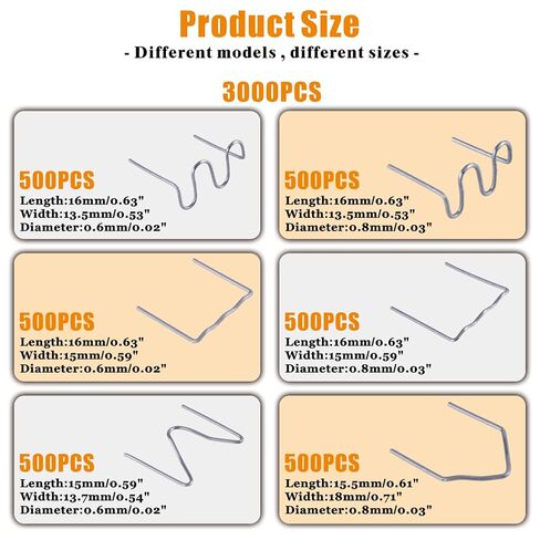 3000PCS Plastic Bumper Repair Kit - 6 Types Hot Stapler Staples 0.6丨0.8mm for Plastic Welding Projects in Kuwait