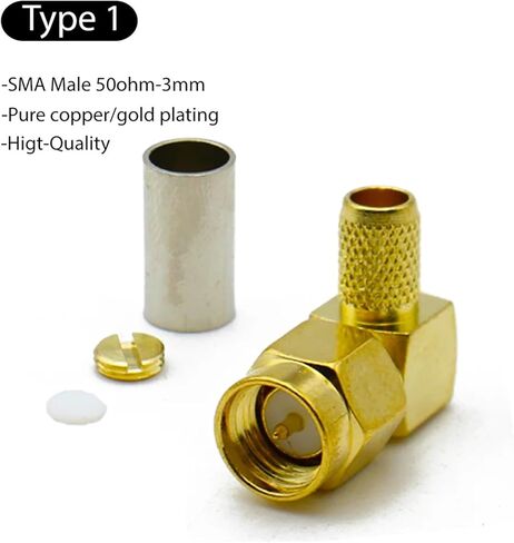 SMA Male Plugs Female Jack Connector RP Crimp 90 Degree Right Angle Coaxial Adapter Cable Wire Terminal(Type1,1Pcs) in Saudi Arabia