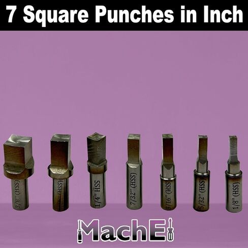 MachEl 7-Piece Square Rotary Broach Punch Set, HSS Inch Sizes (1/8″–3/8″) for Wobble & Non-Wobble Holders in Saudi Arabia