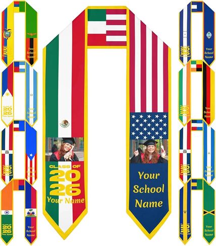 Artsadd Custom Graduation Stoles Class of 2025 تهنئة الهدايا ، الأعلام المكسيكية الأمريكية Sash 2025 هدايا التخرج in Kuwait