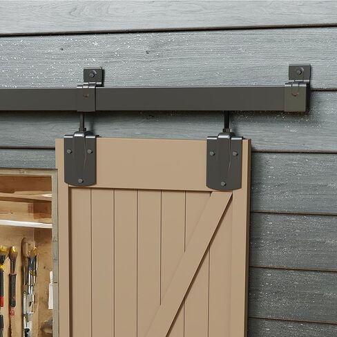 JUBEST 6FT Box Rail Exterior Barn Door Hardware Kit, Black Heavy Duty Sliding Barn Door Hardware, Wall Mount Barn Door Hardware(Doors NOT Include） in Kuwait