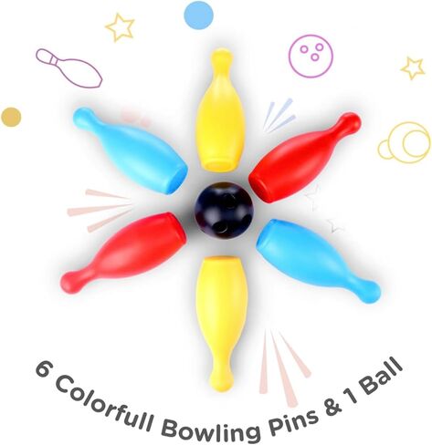 Toddler 6 Pin Bowling Set with Ball, Colorful Indoor and Outdoor Game, Ages 3+ in Saudi Arabia
