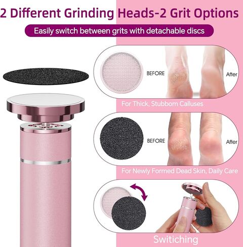 مزيل مسامير القدم الكهربائي القابل لإعادة الشحن مع رأس طحن قابل للاستبدال، مزيل مسامير القدم الاحترافي من الألومنيوم للقدمين، مبرد قدم مزدوج السرعة للبشرة الجافة المتشققة والميتة، وردي in Kuwait