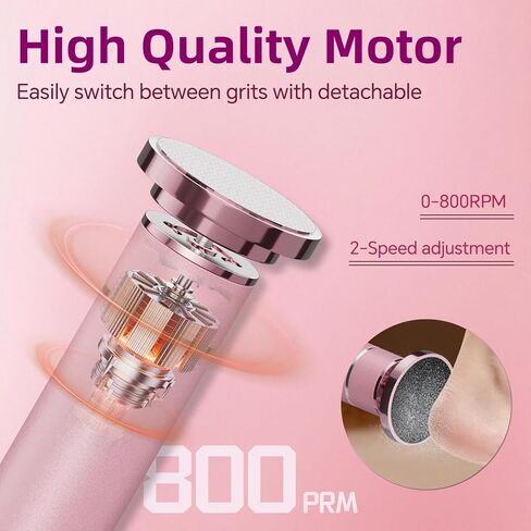 مزيل مسامير القدم الكهربائي القابل لإعادة الشحن مع رأس طحن قابل للاستبدال، مزيل مسامير القدم الاحترافي من الألومنيوم للقدمين، مبرد قدم مزدوج السرعة للبشرة الجافة المتشققة والميتة، وردي in Kuwait